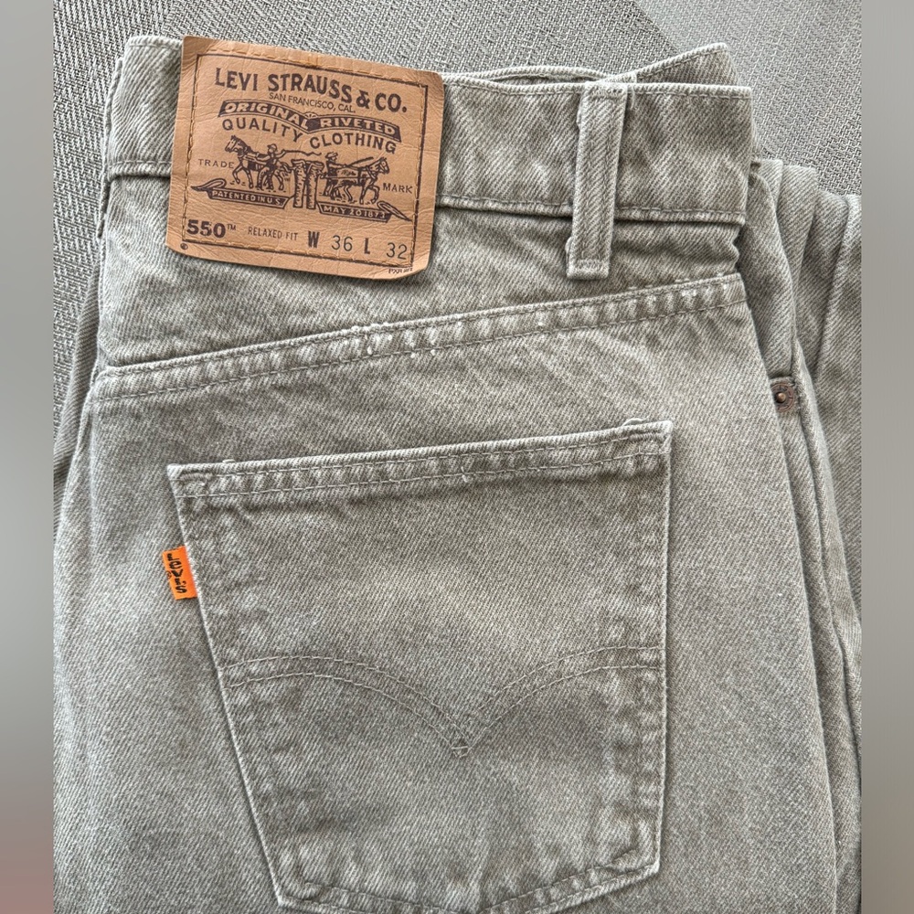VTG Levis 550 Jeans Mens 36x34 Khaki Denim Relaxed Fit Orange Tab USA Brown